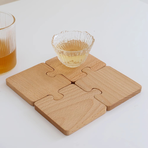 Sous-verres modernes en bois d'acacia écologiques, ensemble de 6 pièces, pour café et vin, tapis et patins de sécurité pour table - Product Image 5