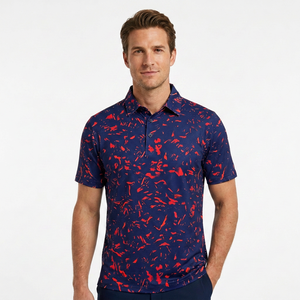 Chemise à manches courtes pour homme avec poche, bleu avec motif rose et bleu clair, décontractée, respirante, séchage rapide, en soie/coton satiné - Product Image 3