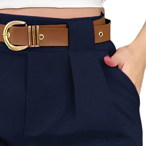 Shorts plissés décontractés taille haute pour femme avec passants de ceinture et poches – Tissu tissé élégant pour le quotidien et l'été - Product Image 5