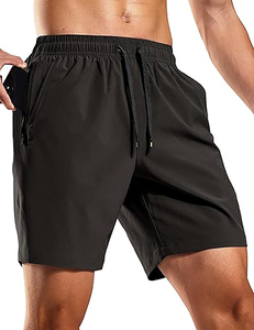 Shorts noirs pour hommes à séchage rapide, taille élastique, cordon de serrage, poche, style sport décontracté, longueur Bermuda - Product Image 1