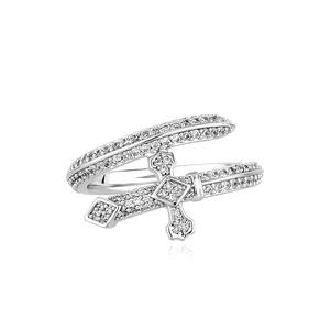 Anillo de espada ajustable con incrustaciones de circonita plateada, banda abierta, estilo Hip Hop, de latón, para regalo de fiesta - Product Image 1
