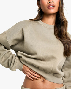 Sweat-shirt oversize à col rond et épaules tombantes pour femme, couleur unie, tricoté, manches longues, respirant, style automne - Product Image 2