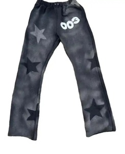 Survêtement noir à capuche long imprimé motif étoile 003, style streetwear décontracté, effet délavé à l'acide - Product Image 4
