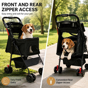 Poussette pliable pour chien avec 4 roues pour chiens et chats de petite et moyenne taille avec panier de rangement spacieux - Product Image 5