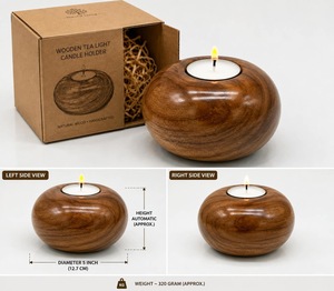 ที่วางเทียนไม้ทรงกลม โคมไฟตกแต่งบ้าน - Product Image 4