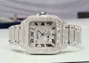 นาฬิกาอัตโนมัติ Maa Uma Creation Iced Moissanite หน้าปัดสี่เหลี่ยม อะนาล็อก คริสตัลแซฟไฟร์ สแตนเลสสตีล สไตล์ฮิปฮอป แร็ปเปอร์ หรูหรา MIYOTA - Product Image 1