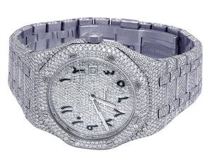Montre de luxe pour homme BOJ A.P.51 avec cadran arabe noir, mouvement à quartz entièrement blanc, boîtier en alliage, cadran en verre, diamants VVS, moissanite, 41 mm - Product Image 2