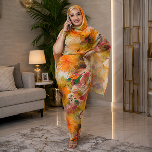 Toub soudanais élégant 100% coton voile imprimé numériquement |   Tissu pour robe traditionnelle, 58 pouces de large, motif floral vibrant, look chic - Product Image 2