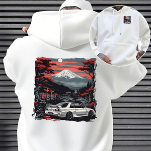 Sweat-shirt à capuche en molleton d'hiver 100 % coton pour homme, élégant et confortable, avec imprimé graphique double face unique paysage et voiture - Product Image 3