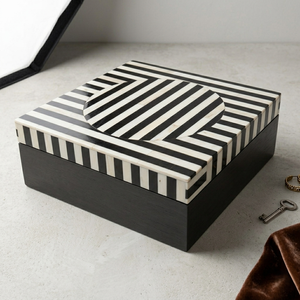 Caja de Almacenamiento Contemporánea con Incrustaciones de Resina en Zigzag, Caja Decorativa de Madera Hecha a Mano con Patrón para Joyería, Accesorios de Escritorio y Café - Product Image 4