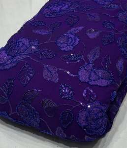 Tissu brodé perlé personnalisé, tissu à sequins, tissu dentelle, tissu organza pour kaftan, abaya, robe, textile, exportateur et acheteur en gros - Product Image 4