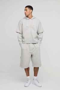 Men's <b>Light</b> Gray Cotton Bermuda Shorts With Drawstring Waist And Pockets Casual Style Mid Rise Knitted Fabric - Product Image 6