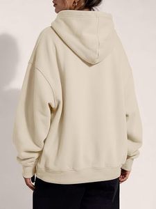 <b>Women</b> Oversized Hooded Sweatshirt Solid Color Fleece <b>Pullover</b> With Pockets Regular Length Autumn Casual Wear - Product Image 2