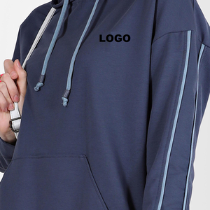 Plain <b>Navy</b> Blue Color Traditional Islamic Modest Woman Tracksuits 2Pcs Sets Elongated Tall Hoodie Ladies Modest Track Suits - Product Image 2