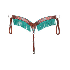 Collar de pecho occidental de cuero genuino Made100 % personalizado con pintura a mano y trabajo con flecos fabricante al por mayor proveedor - Product Image 2