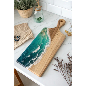 Unique Ocean Wave Epoxy Resin Wood Cutting Board Durable Handcrafted <b>Kitchenware</b> & Customizable Logo Charcuterie Cheese Board - Product Image 1