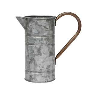 Rustic Galvanized Metal Milk Jug <b>Vase</b> with Antique Brass Handle Farmhouse <b>Decorative</b> Flower Pitcher for Home & Garden Decor <b>Vase</b> - Product Image 1
