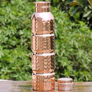 Modern Hexagon Pattern Metal <b>Water</b> <b>Bottle</b> Portable Travel Drinkware <b>White</b> Gold Finish Lids Included - Product Image 3