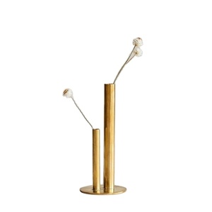 Modern Dual Tube Metal Flower Vase Set Gold Finish Minimalist Tabletop Decor <b>Tall</b> and Short Cylinder Vase Elegant wedding <b>table</b> - Product Image 1