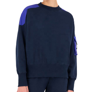 Sweat-shirt à col rond pour femme, color-block, manches longues, 100% coton tricoté, décontracté, pour l'automne, avec poche - Product Image 5