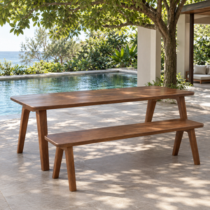 Solid Teak Wood Outdoor Dining Table with <b>Bench</b> <b>Set</b> Patio <b>Garden</b> Poolside Restaurant Hotel Resort Terrace Furniture - Product Image 1