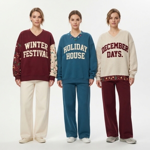 <b>Women's</b> Frost Club <b>V</b> <b>Neck</b> Christmas <b>Sweatshirt</b> Long Sleeve Knitted Cotton Blend Holiday Casual Winter Top Embroidery Design - Product Image 6