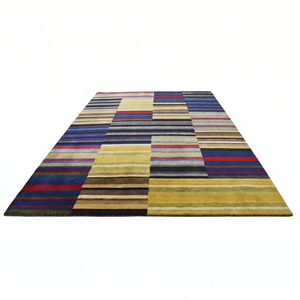 DECORDEC Tapis en laine fait main multicolore à rayures patchwork, antidérapant, écologique, motif blocs contemporains, pour salon - Product Image 2