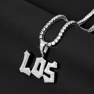 Colgante de letras tipográficas de plata de ley, collar personalizado con diamante cultivado en laboratorio, colgante de letras tipográficas personalizado estilo hip hop - Product Image 1