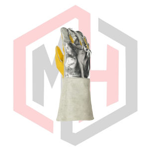 Guantes de Trabajo de Cuero con Textura Lisa Resistentes al Calor y al Desgarro, Reforzados con Aluminio, Color Amarillo Palma, para Soldadura - Product Image 3
