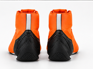 Bottes de moto orange à fermeture socquettes, tige en cuir véritable, semelle extérieure en caoutchouc, respirantes, légères, pour karting, toutes saisons, fermées - Product Image 1