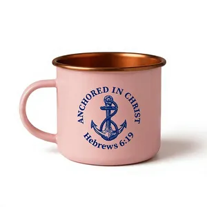 Taza Moscow Mule de Cobre con Recubrimiento en Polvo Rosa Pastel Premium, Jarra de Cerveza de Lujo con Diseño de Fe Cristiana Anclada en Cristo, Resistente y Sólida - Product Image 1
