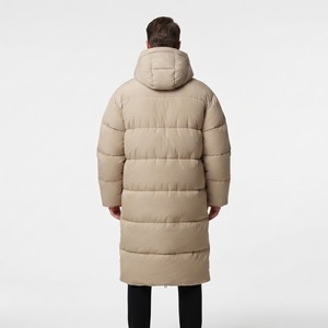 <b>Men's</b> Long <b>Hooded</b> Puffer <b>Jacket</b> Winter Thick Quilted Coat Full Zip Windproof Casual Style Polyester Wadding Solid Beige Puffer - Product Image 4