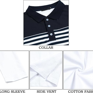 Camisa Polo Personalizada de Manga Larga a Rayas para Hombre, Cuello en Contraste Premium, 100% Algodón Piqué, Camisa Transpirable de Manga Corta para Golf y Uso Casual - Product Image 4
