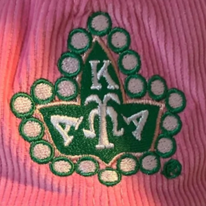 AKA Pink Corduroy Baseball <b>Cap</b> with Green Embroidered Ivy Leaf & Pearl Design Adjustable Sorority <b>Hat</b> Pink Color - Product Image 6