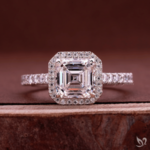 2CT Asscher Cut Lab Grown Diamond Halo <b>Ring</b> IGI Certified Pave Band 10K White Gold Engagement <b>Ring</b> - Product Image 1