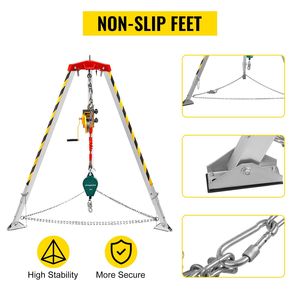 Kit de Rescate para Espacios Confinados con Cabrestante de 1800 lb, Patas de 8 pies, Cable de 98 pies y Trípode de Protección Contra Caídas de 32.8 pies - Product Image 5