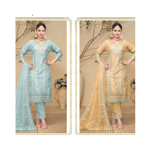 Premium Organza Embroidered Shalwar Kameez Set with Silk Bottom and Designer Dupatta XL XXL Ethnic Party Wear for Women - Product Image 1