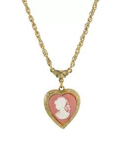 <b>Gold</b>-Tone <b>Heart</b> Cameo <b>Locket</b> 16" Adjustable Necklace | 2028 - Product Image 1