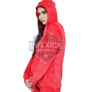 Ensemble de survêtement en polaire rouge pour femmes, sweat-shirt à capuche avec fermeture éclair, pantalon long, couleur unie, léger, vêtements d'hiver - Product Image 5