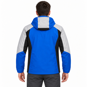 Color Block <b>Mens</b> Winter Softshell Jacket Full Zip Adjustable Hood Trail Workwear Chest Pocket Custom Logo Printing Elastic Cuffs - Product Image 6