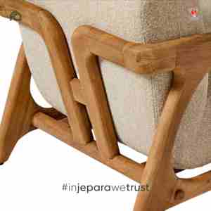 Elegante Sillón de Madera de Teca Sólida con Tapizado Bouclé, Minimalista, para Sala de Estar, Artesanía Premium de Jepara - Product Image 4