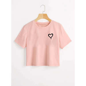 T-shirts 100 % coton pour filles, personnalisables avec impression sérigraphique en relief, hauts courts amples et ajustés pour femmes - Product Image 4