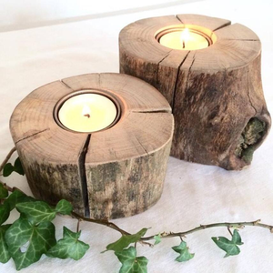 Porte-bougie rond en bois naturel fait à la main, support de bougie rustique pour la décoration de la maison - Product Image 3