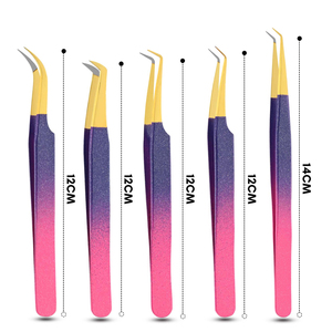 Ensemble de 5 pinces à cils professionnelles en acier inoxydable antistatique durables pour extensions de cils volume, pointes en fibre parfaites - Product Image 1