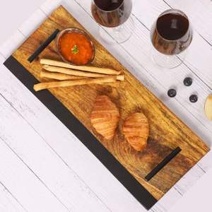 Bandeja de Servir de Madera de Mango Natural con Color de Grado Alimenticio, Diseño Decorativo con Asa de Metal Negra para Uso en Restaurantes - Product Image 2