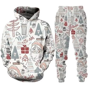 Unisex Winter <b>Christmas</b> Hooded Sweatshirt and <b>Pants</b> Set 2 Piece Tracksuit with Cartoon Snowman Print - Product Image 4
