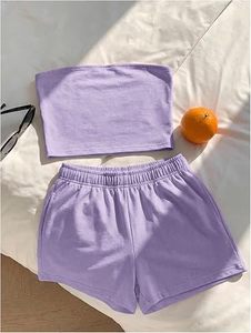 Ensemble assorti pour femmes, haut sans manches à motif uni décontracté, jupe courte au-dessus du genou, tissu tricoté respirant en polyester/coton - Product Image 3