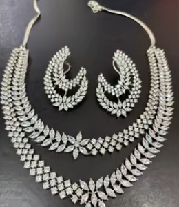 Ensemble de collier de diamants américains plaqués argent à la mode Zircon étincelant conçu pour les femmes filles pour les fiançailles de mariage - Product Image 2
