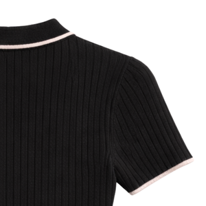 Haut Henley en tricot côtelé pour femmes, manches courtes, col polo boutonné, coupe ajustée, décontracté, élégant, pull d'été - Product Image 5