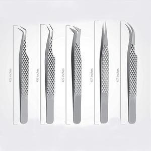 Pinzas Profesionales para Pestañas, Juego de 5 Piezas, Pinzas de Acero Inoxidable para Extensión de Pestañas, Agarre de Diamante, Aislamiento de Volumen, Herramienta de Belleza de Precisión - Product Image 1
